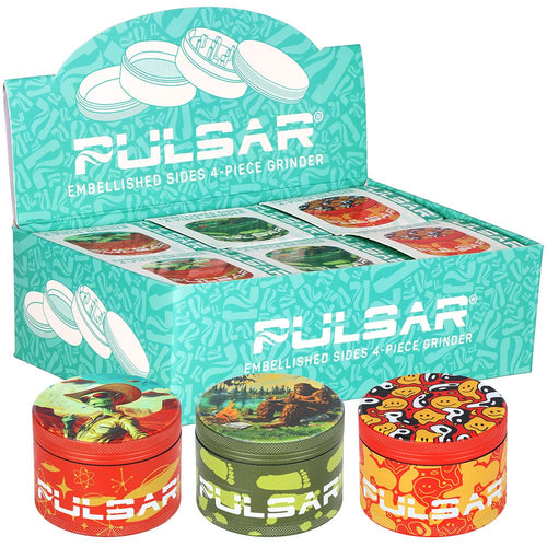 6CT DISPLAY - Pulsar Design Series Aluminum Grinder V2 - 4pc / 2.5" / Assorted Designs